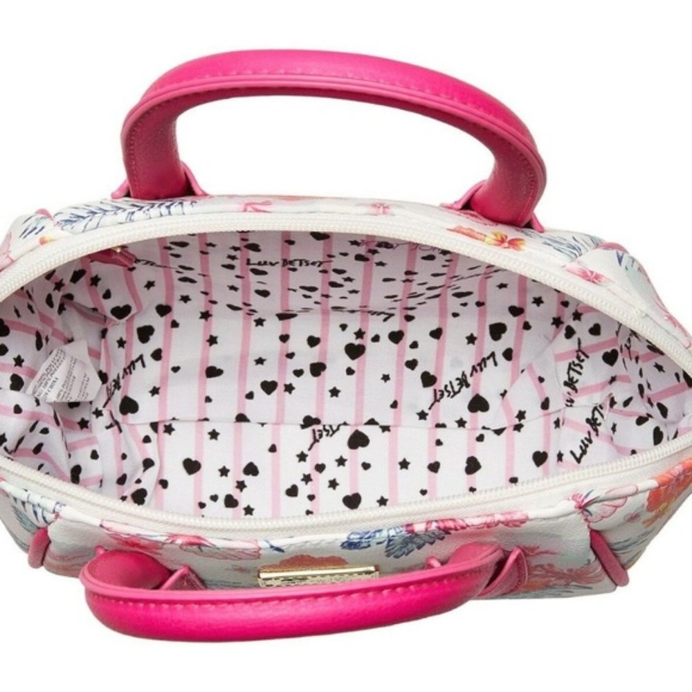 Betsey Johnson MINI PINK & WHITE FLORAL SATCHEL - Picture 3 of 6
